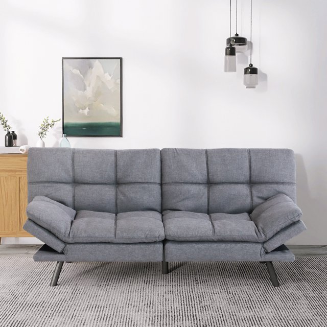 Hcore Memory Foam Convertible Sofa Bed/Couch/Futon Sets with Gray Linen ...