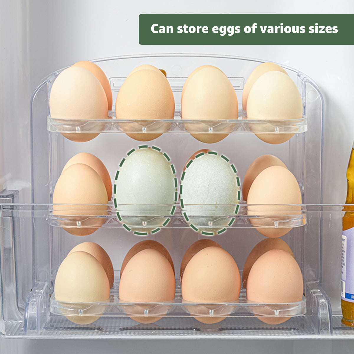 Hcqxnsl Flip Egg Holder for Refrigerator 3Layer 24 Grids Flip Egg Box