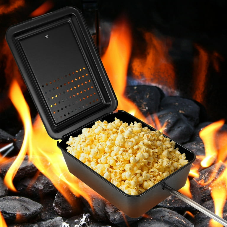 Campfire Popcorn Popper - Old Fashioned Popcorn Maker with Extended Handle  - Camping Gear by Great Northern Popcorn (Black)