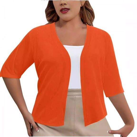 Hcyirli 2025 Women's Plus Size Caidigan Casual Solid Color Half Sleeve Blouse Tops Lightweight Summer Coat RD2 XL