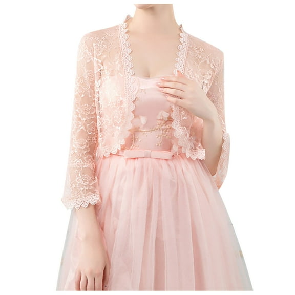 HJYCHN Fall Elegant Women's Cardigan Lace Cardigan with Flared Sleeves for Daily and Casual Warm Wear Light Pink Average