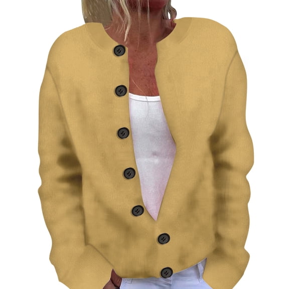 HJYCHN Fall Stylish Ladies Cardigan Winter Knitwear Long Sleeve Printed Cardigan Outerwear for Daily Comfort Wear Khaki L