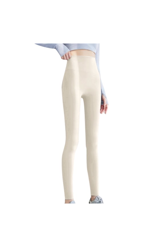 Hcyirli High Waist Yoga Leggings for Women Workout Fitness Pants with Lifting Design Beige S