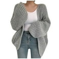 thumbnail image 1 of HJYCHN Knit Womens Cardigan for Autumn Winter Seasons with Elegant Fashion Balloon Sleeves and Solid Color Loungewear Style Outerwear Grey Average, 1 of 4