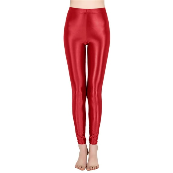 HJYCHN Plus Size High Waist Shiny Workout Leggings for Women Yoga Tights with Comfortable Fit and Flexible Performance for Exercise Activities Red M