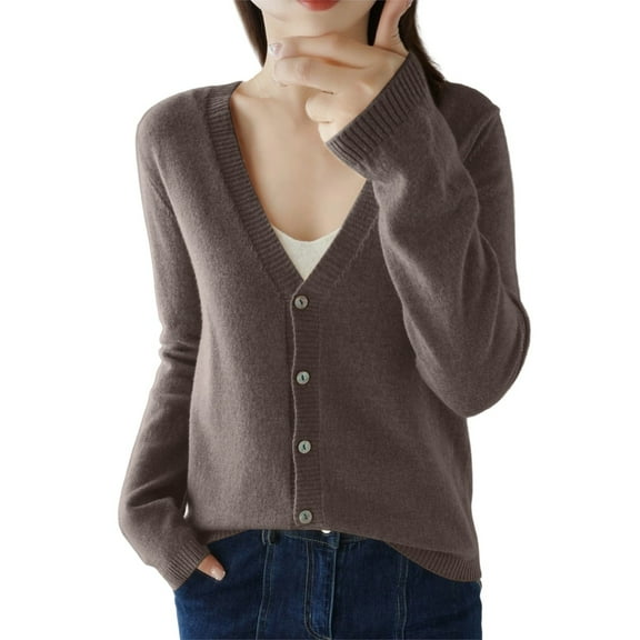 HJYCHN Women Autumn Cardigan Lightweight Knit Cardigan Sweater Outerwear Casual Loose Fit Thin Fall Season Wear Top Brown L