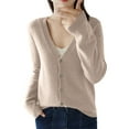thumbnail image 1 of HJYCHN Women Autumn Cardigan Lightweight Knit Cardigan Sweater Outerwear Casual Loose Fit Thin Fall Season Wear Top Khaki S, 1 of 5