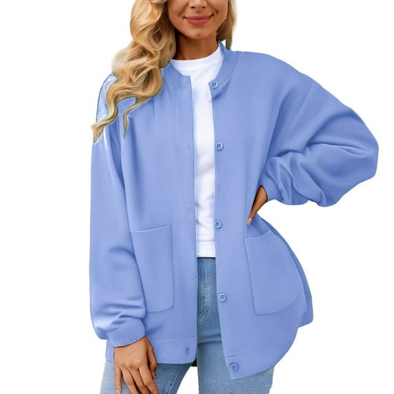 HJYCHN Women Elegant Casual Cardigan Button Lightweight Fall Outerwear with Long Sleeve Knit Sweater Top for Women Blue Average