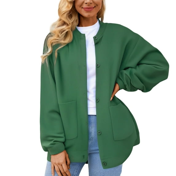 HJYCHN Women Elegant Casual Cardigan Button Lightweight Fall Outerwear with Long Sleeve Knit Sweater Top for Women Green Average