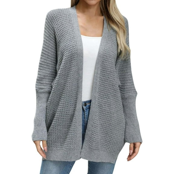 HJYCHN Women Elegant Knitted Cardigan Sweater with Long Sleeves Soft Comfortable Loose Fit Solid Color Cozy Fall Winter Fashion Outerwear Top GY1 L