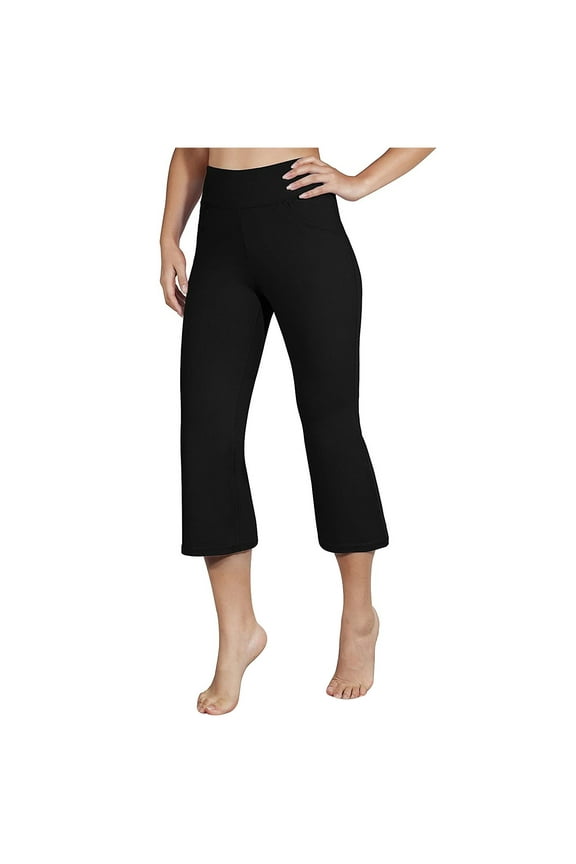 Women High Waist Pocket Sports Fitness Yoga Wide Leg Capri Pants for Athletic Wear Black XXL