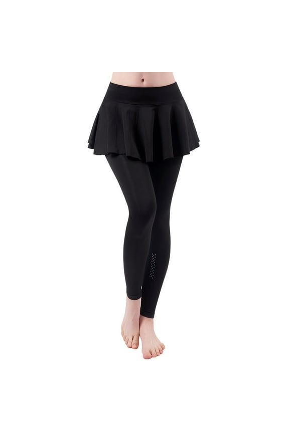 Hcyirli Women High Waisted Lifting Yoga Culottes Two Piece Set for Running Dance Fitness Workout and Daily Wear Black L