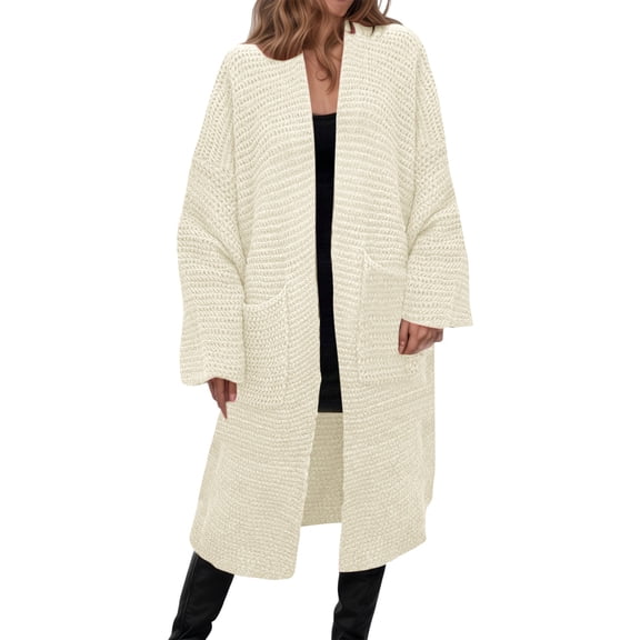 HJYCHN Women Knit Cardigan Long Sleeve Sweater Loose Fit Soft Cozy Womens Outerwear Casual Fall Winter Fashion Top Beige XL