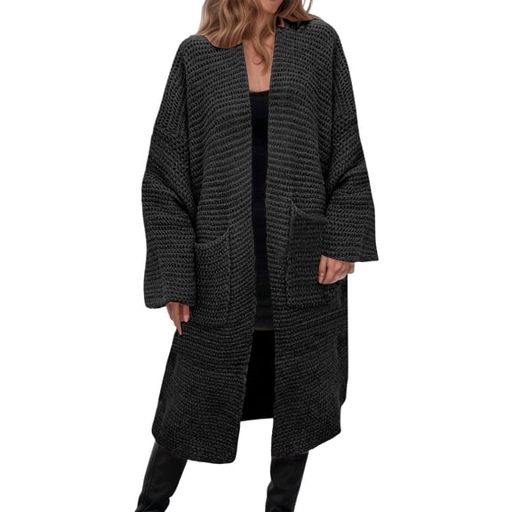 HJYCHN Women Knit Cardigan Long Sleeve Sweater Loose Fit Soft Cozy Womens Outerwear Casual Fall Winter Fashion Top Black M