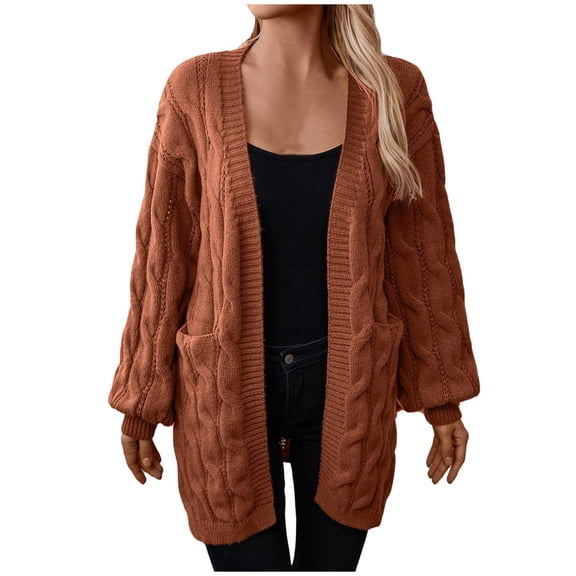 Hcyirli Women Loungewear Style Cardigan Mid Length Knitted Cozy Clothes for Autumn and Winter Seasons Sweater Jacket Soft Fabric Cardigan Brick Red L