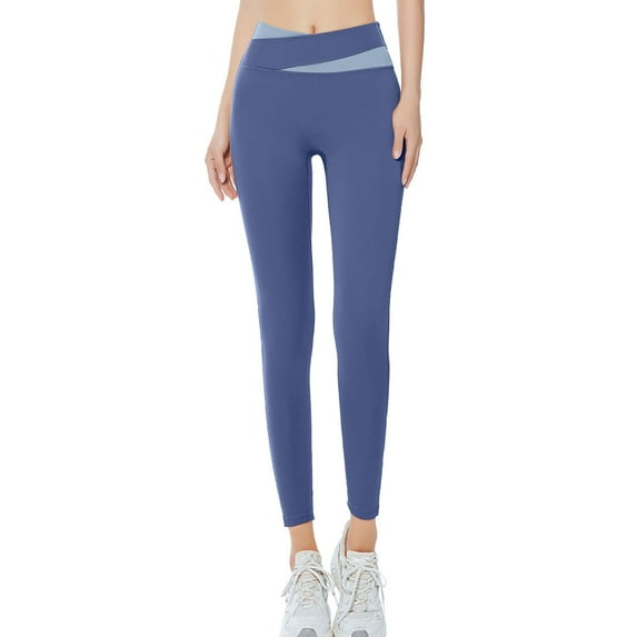 HJYCHN Women's Color Block High Waist Performance Yoga Pants for Sports Running and Athletic Fitness Training Blue S