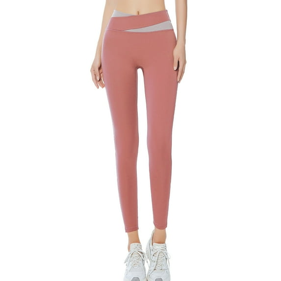 HJYCHN Women's Color Block High Waist Performance Yoga Pants for Sports Running and Athletic Fitness Training Orange S