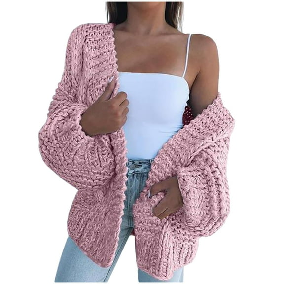 Hcyirli Women's Elegant Casual Cardigan Knit Sweater Comfortable Warm Fabric Outerwear for Everyday Casual Wear Pink S