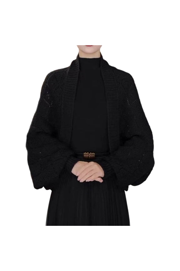 Women's Elegant Knitted Cardigan Winter Warm Checkered Shawl Collar Casual Sweater for Daily Outfits Black Average
