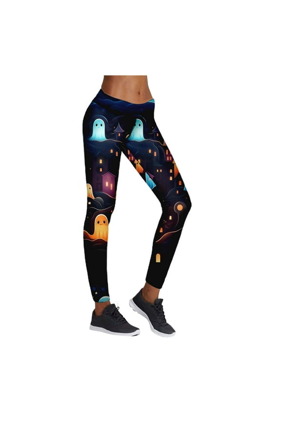 Women's Halloween Print Full Length Casual Base Pants and Leggings for Everyday Wear and Seasonal Festive Outfits Orange XL