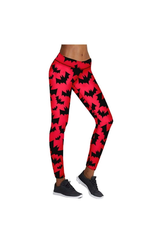 Women's Halloween Printed Full Length Leggings Base Layer Casual Pants for Autumn Fashion Fitness Workout and Everyday Wear Red XXL