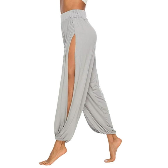 HJYCHN Women's High Split Yoga Running Exercise Pants for Stretch Comfort and Solid Color Leisure Wear Grey XXL