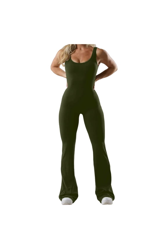 Women's High-Waisted Workout Jumpsuit Full Body Sculpting Gym Wear with Built-In Support Dark Green M