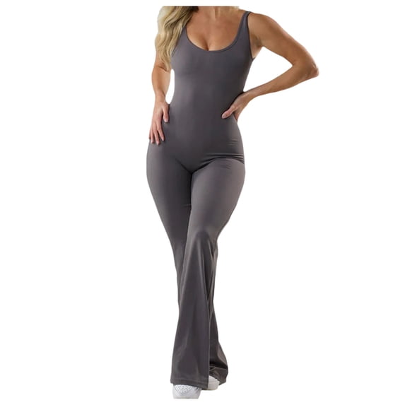 Hcyirli Women's High-Waisted Workout Jumpsuit Full Body Sculpting Gym Wear with Built-In Support Grey M