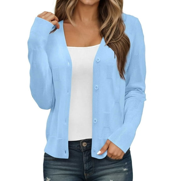 HJYCHN Women's Lightweight Cardigan Short Knit Soft Casual Sweater Top for Daily Wear Comfortable for Spring Fall Winter Seasons Light Blue M