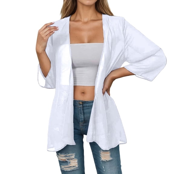 HJYCHN Women's Lightweight Chiffon Cardigan Casual Beach Loose Fit for Spring Summer Daily Wear Basic Knit Sweater White XXL