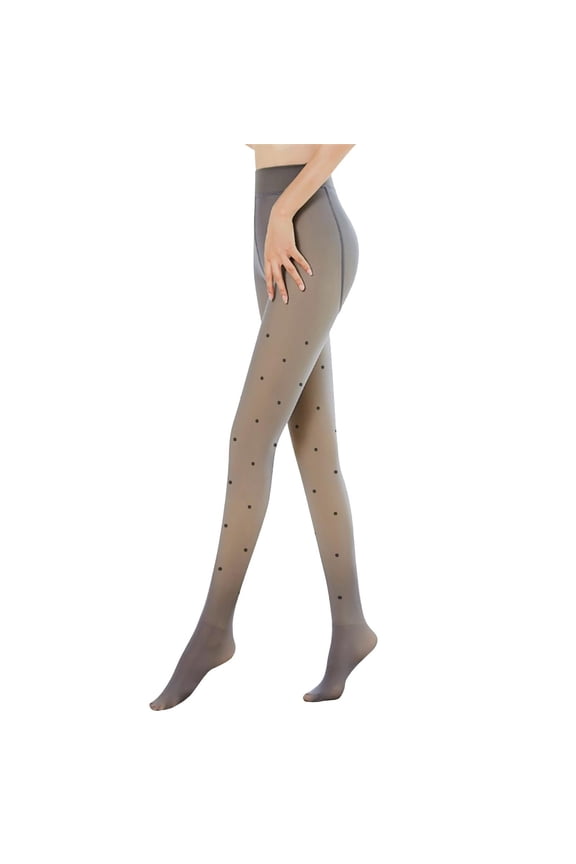 Women's Patterned Thermal Leggings Winter Lined Fine Knit Transparent Base Layer Cold Weather Tights for Outdoor Activities Grey 320G