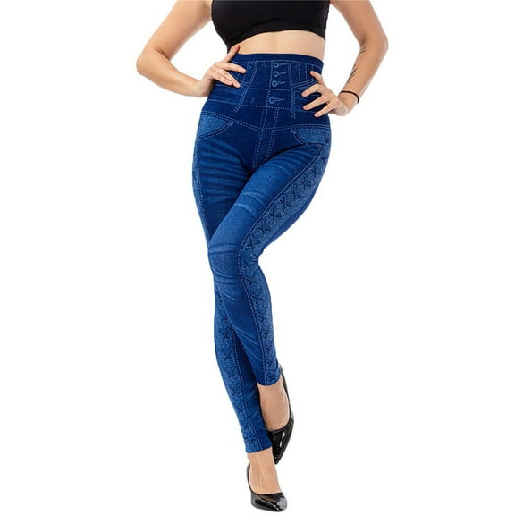 HJYCHN Women's Slim Fit Cowboy Style Cropped Leggings with Elastic Waistband for Everyday Casual Wear and Yoga Activities Blue M