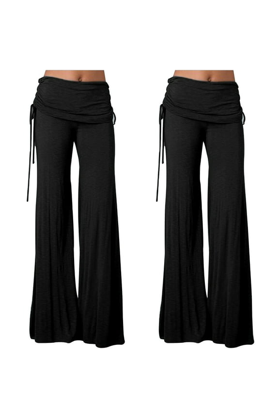 Women's Solid Color Wide Leg Athletic Pants with Stretch Fabric Mid Rise Comfort Fit for Yoga Dance and Casual Wear Black XXL