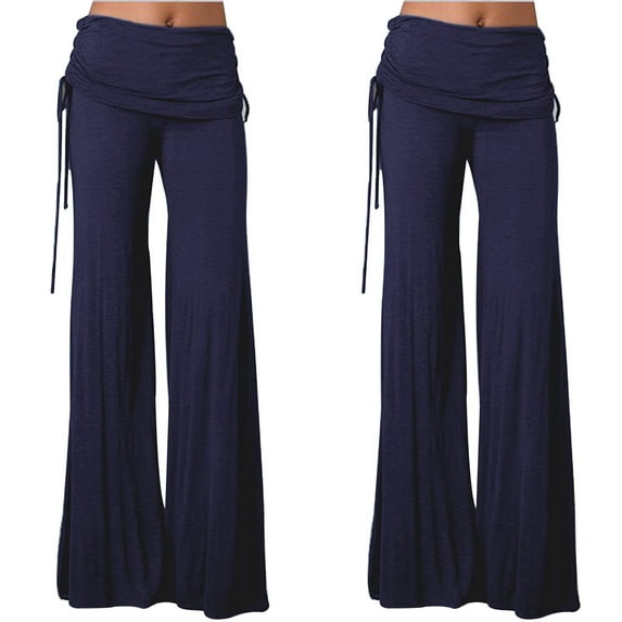 HJYCHN Women's Solid Color Wide Leg Athletic Pants with Stretch Fabric Mid Rise Comfort Fit for Yoga Dance and Casual Wear Blue L