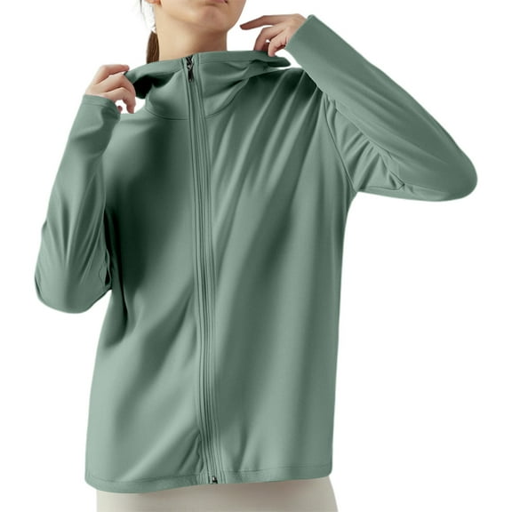 HJYCHN Women's UPF 50  Hooded Sun Jacket Ice Silk Lightweight Long Sleeve Zip Up Outdoor Wear for Hiking and Summer Activities Green XXL
