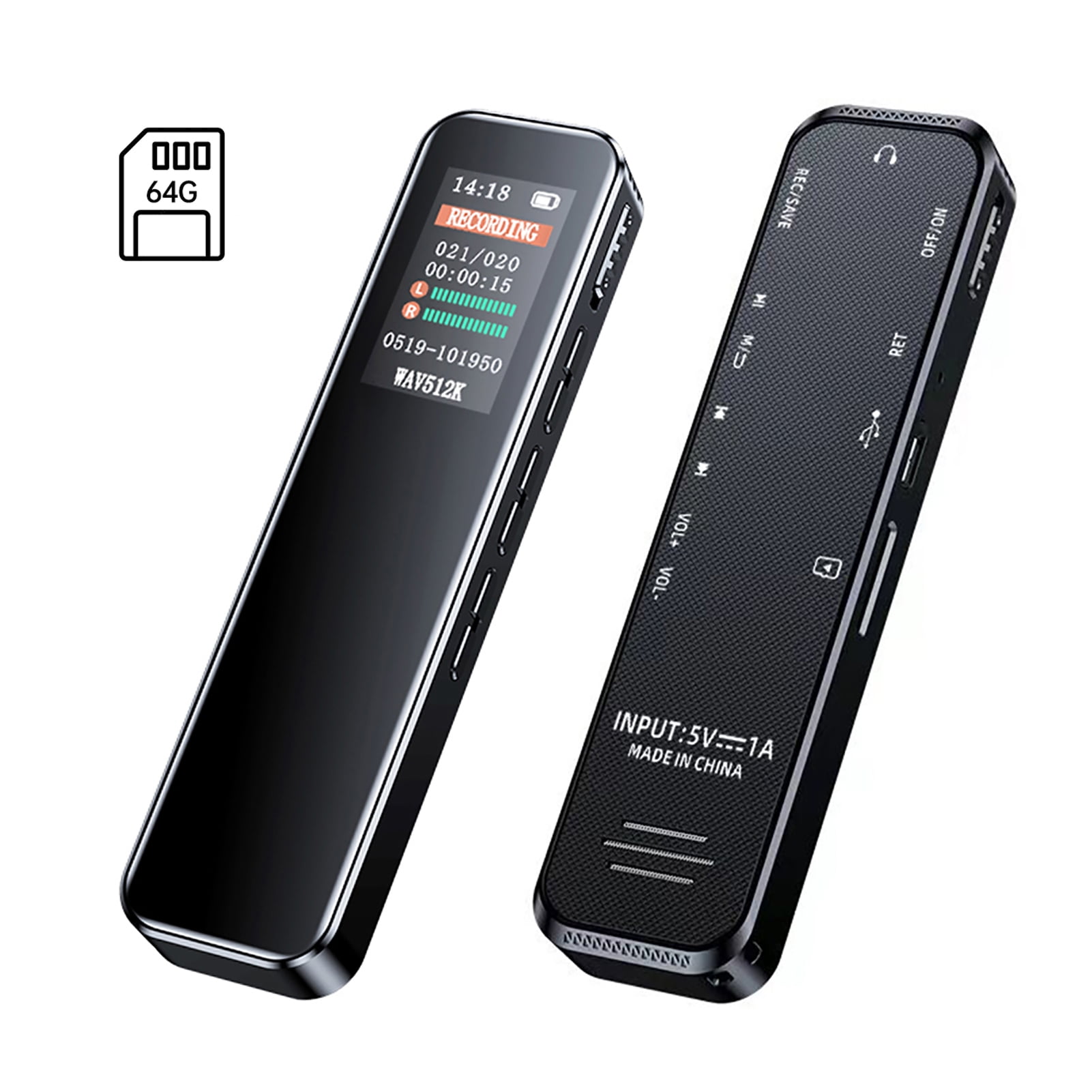 Hd 64GB Digital Voice Recorder Noise Reduction Record With Playback MP3 Music Player Activated Record 1536KBPS HD Recording Password  For Lectures Meetings Class