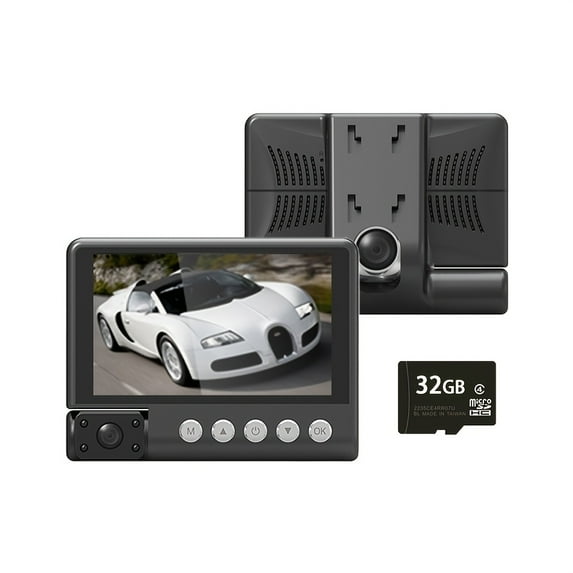 Hd Night Vision Dual Camera Car Video Recorder With Suction Mount, 1080P Front And Interior Synchronous Recording, Loop Playback - Cigarette Lighter Power Supply, Car Dashcam