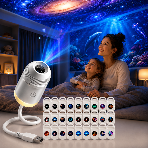 Hd Smart Dynamic 5D Holographic Night Light Projector, Plug-and-Play Star Ocean Projector, 360 Degree Swivel Projection Head, Plug In Galaxy Lamp With 24 Films For Indoor Ceiling Use