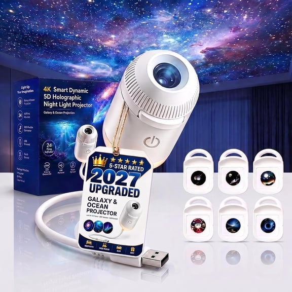 Hd Smart Dynamic 5d Holographic Night Light Projector Ocean Projector Plug Play Hd Star Projector, 360° Adjustable Hd Galaxy Ocean Projector for Bedroom Ceiling 2-in-1 Projector Night Light LED