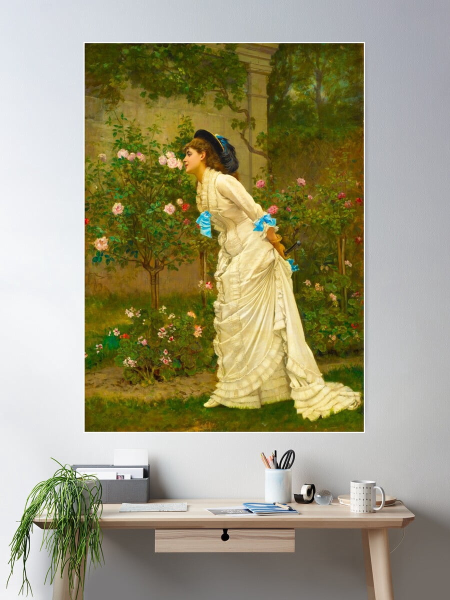 Hd Woman And Roses By Auguste Toulmouche Poster Wall Art, Modern Wall ...