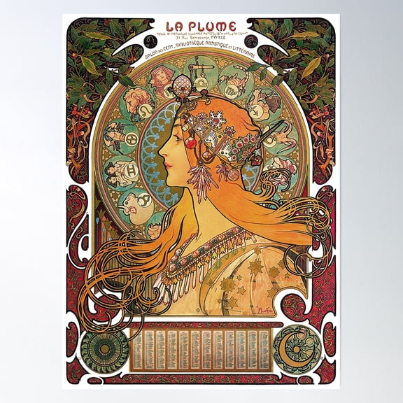 Hd. Zodiac (Original Version), By Alphonse Mucha (1896) Original Colors Poster Wall Art, Modern Wall Decor, 12x18 UNFRAMED