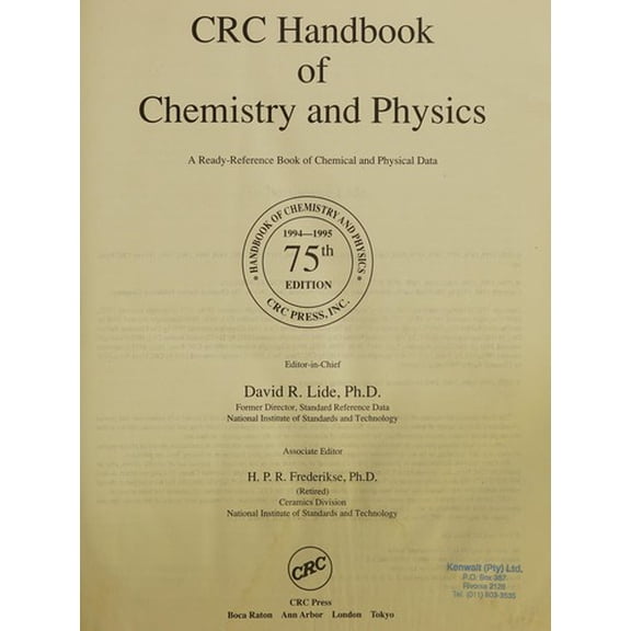 Pre-Owned Hdbk of Chemistry & Physics 75th Edition (Hardcover) 084930475X 9780849304750