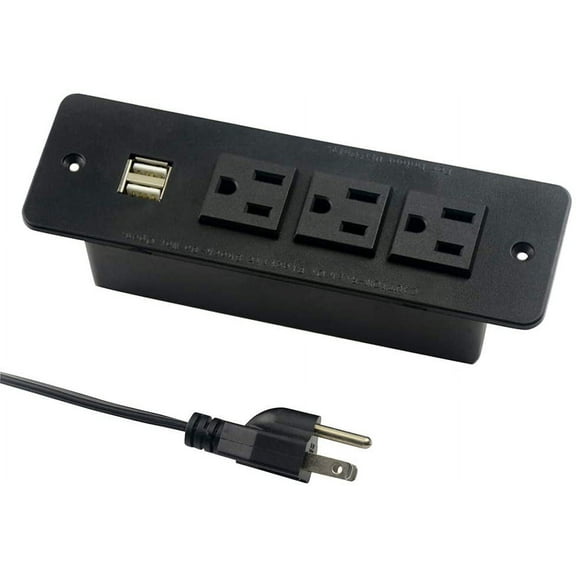 HdcTek Conference Recessed Power Strip with USB 3 Outlets 1875W/12amp 2 USB Ports 2.1amp 10ft Power Cord Black