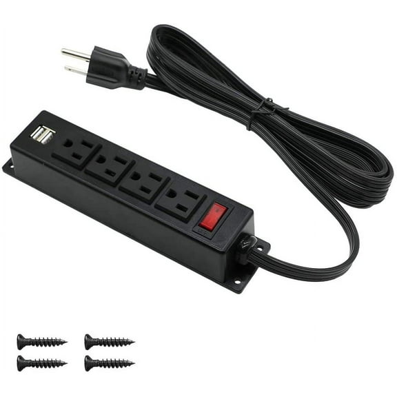 HdcTek Mountable Power Strip with USB Ports,Wall Mounted Power Outlets Screw Down Power Socket