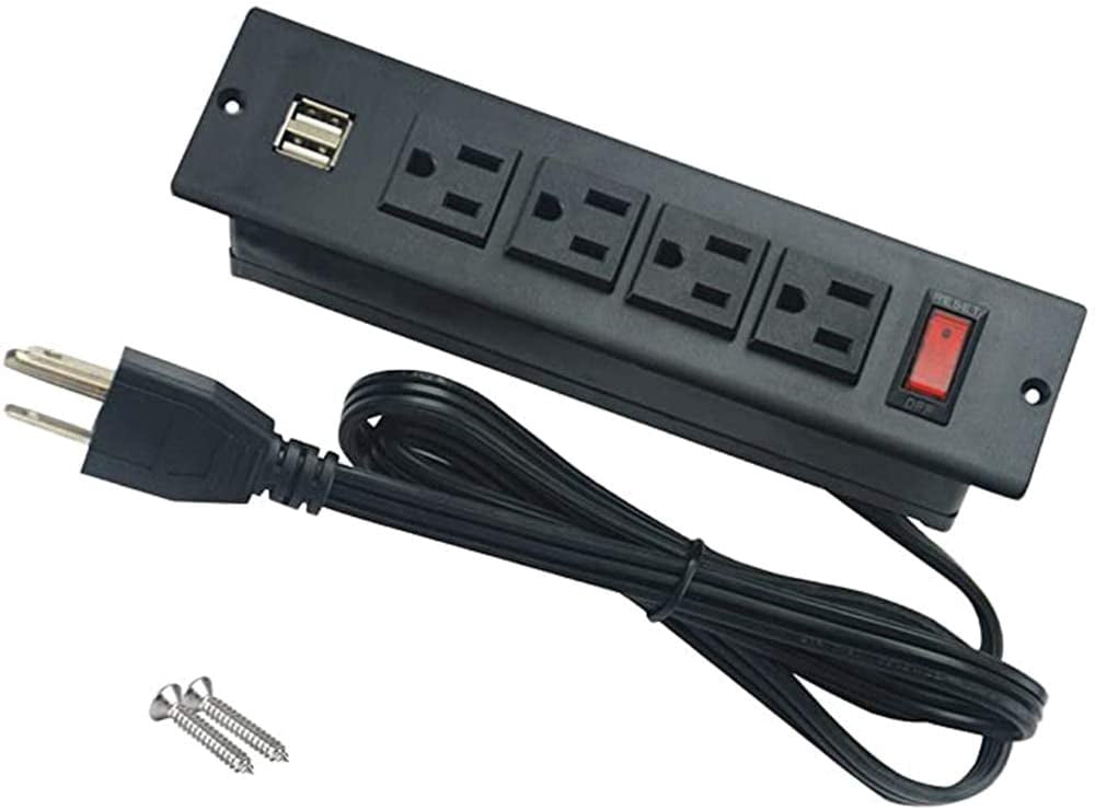 HdcTek Recessed Power Strip with USB Ports Flush Mount 4 Outlets Mountable Multi-Plug Socket