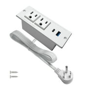 USB C Desk Recessed Power Strip Fast Charge Desktop Power Station 2 Outlets 2 USB Total 20W Mountable Flat Plug Extension Cord Mount for Tabletop Sofa Cabinet Nightstand