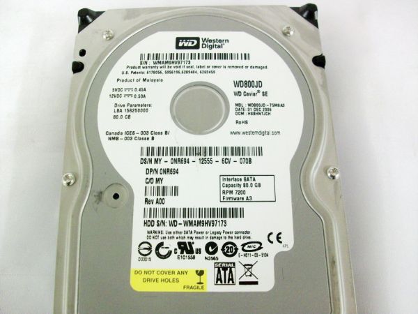 Hdd 80gb, wd800jd-75msa3 dcm: hschntjah, dp/n: 0nr694 rev a00 - Walmart.com