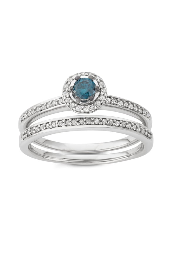 1/2 Carat Total Weight (cttw) 10K Wedding Rings with Blue Sapphire Gemstone - White Diamond 2-Piece Bridal Ring Set for Women (Size: 6)