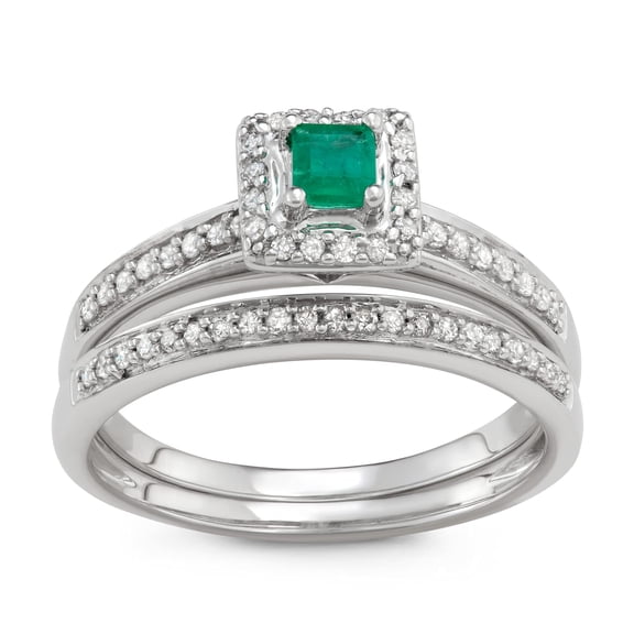 MyDiamondBox 1/2 Carat Total Weight (cttw) 10K Wedding Rings with Emerald Gemstone - Diamond Bridal Ring for Women (Ring Size: 5)