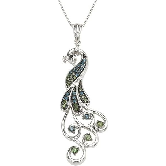 1/3 CT Peacock Multi-Colored Diamond Necklace in Sterling Silver